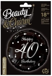 Balon foliowy, Happy 40 Birthday, czarny 45cm - Godan