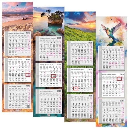 Kalendarz 2026 trójdzielny wąski płaski mix - EV-Corp