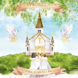 Zaproszenie KW - Komunia kościółek z dziećmi 5szt - Henry