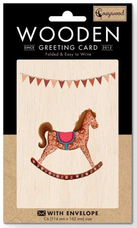 Karnet drewniany C6 + koperta Konik na biegunach - Cozywood