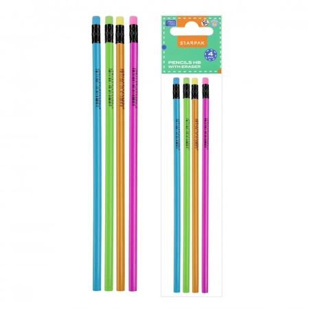 Ołówek z gumką HB trójkątny 4szt - STARPAK