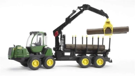 Ładowacz John Deere 1210E z chwytakiem i 4 pniami - Bruder