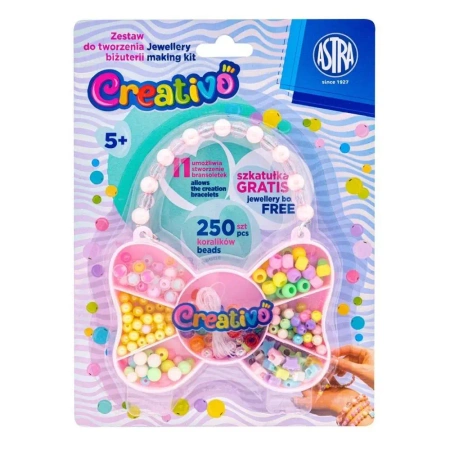 Zestaw koralików Motyl 250szt + 2m gumek ASTRA - ASTRA papiernicze