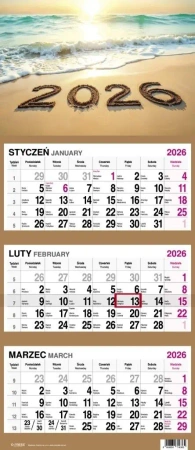 Kalendarz 2026 Trójdzielny Plaża - O-press