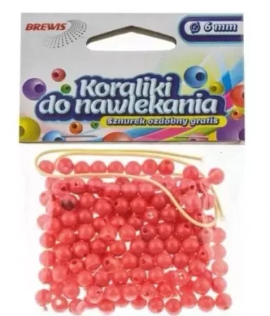 Koraliki do nawlekania czerwone + sznurek 6mm 16g - Brewis