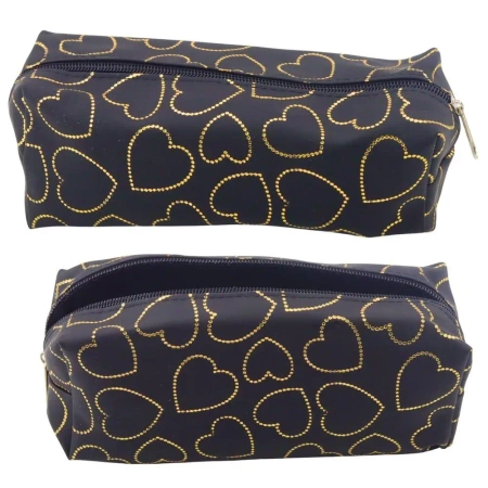 Piórnik jednokomorowy złote serca czarny - Leantoys