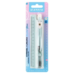 Cyrkiel metalowy + linijka 15cm pastel blue - STARPAK