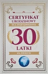 Karnet Certyfikat Urodzinowy 30 urodziny damskie - YEKU