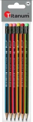 Ołówek z gumką HB Neon paski 6szt - Titanum