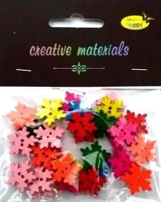 Guziki drewniane kolorowe śnieżynki 15mm 6g ok 30s - Galeria Hobby