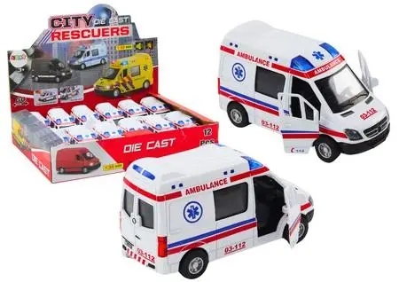 Ambulans karetka 1:32 światła dźwięk napęd biała - Leantoys