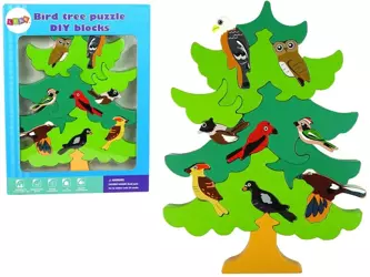 Drewniane klocki Drzewo, ptaki leśne - Leantoys