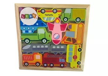 Drewniane puzzle Środki transportu do dopasowania - Leantoys