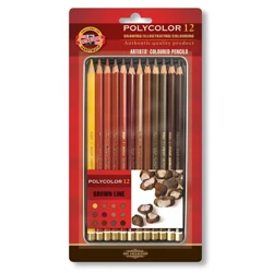 Kredki ołówkowe Polycolor Koh-i-Noor 3822 12 kolorów linia brązy opakowanie metalowe