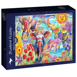 Puzzle 2000 Kolorowe słonie w ogrodzie - Bluebird Puzzle