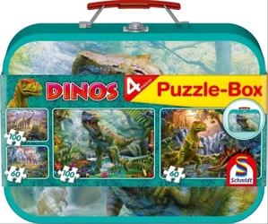 Puzzle 2x60 + 2x100 w walizce Dinozaury G3 - Schmidt