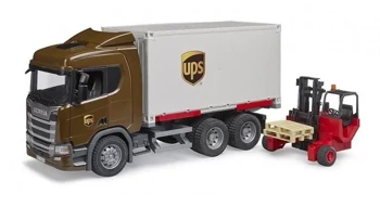 Scania Super 560R kontener UPS z wózkiem widłowym - Bruder