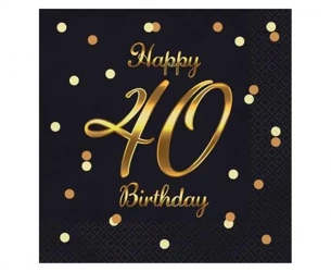 Serwetki B&C Happy 40 Birthday czarne 20szt - Godan