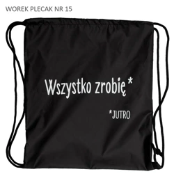 Worek plecak czarny Wszystko zrobię jutro - Pajacyk