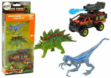 Zestaw dinozaury 2szt+ auto z rakietą niebieską - Leantoys