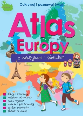 Atlas Europy z naklejkami i plakatem - praca zbiorowa