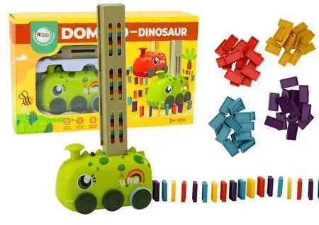 Auto zielony dinozaur na baterie układające domino - Leantoys