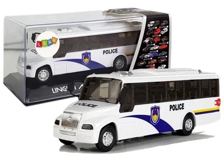 Autobus Policja biały z naciągiem dźwięk - Leantoys