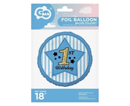 Balon foliowy 1st Birthday, niebieski 45 cm - Godan