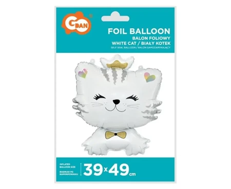 Balon foliowy Biały kotek 39x49cm - Godan