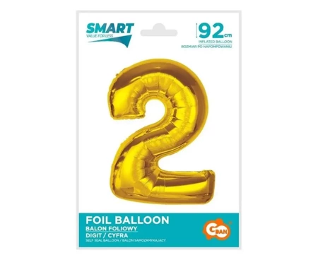 Balon foliowy Smart cyfra 2 złota 92cm - Godan