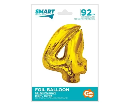 Balon foliowy Smart cyfra 4 złota 92cm - Godan