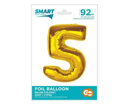 Balon foliowy Smart cyfra 5 złota 92cm - Godan