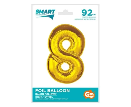 Balon foliowy Smart cyfra 8 złota 92cm - Godan