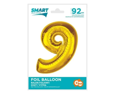 Balon foliowy Smart cyfra 9 złota 92cm - Godan