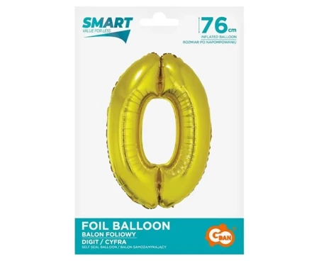 Balon foliowy cyfra 0 złota Smart 76cm - Godan