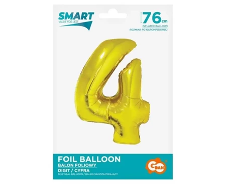 Balon foliowy cyfra 4 złota Smart 76cm - Godan