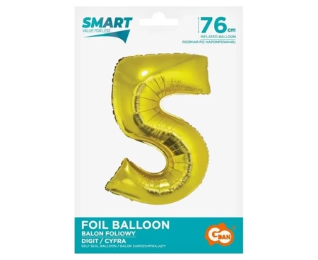 Balon foliowy cyfra 5 złota Smart 76cm - Godan