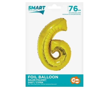 Balon foliowy cyfra 6 złota Smart 76cm - Godan