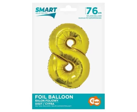 Balon foliowy cyfra 8 złota Smart 76cm - Godan