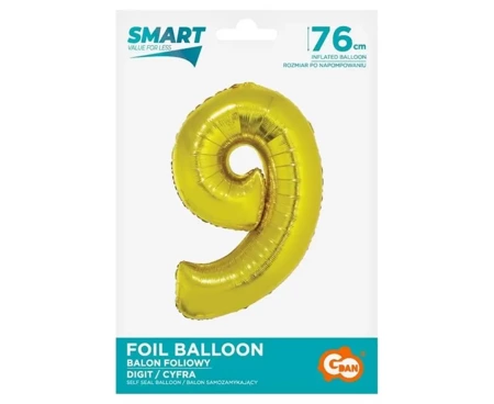 Balon foliowy cyfra 9 złota Smart 76cm - Godan