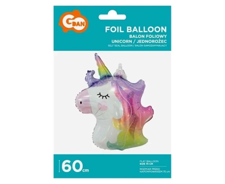 Balon foliowy jednorożec głowa błyszczący 60cm - Godan