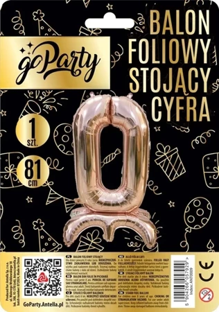 Balon foliowy stojący 0 rose gold 81cm - GoParty