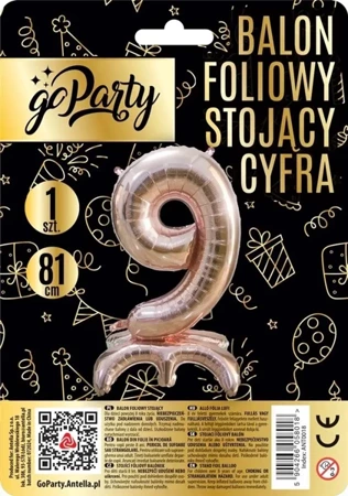 Balon foliowy stojący 9 rose gold 81cm - GoParty