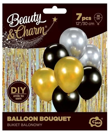 Balony Beauty&Charm bukiet złoto-czar. 30cm 7szt - Godan