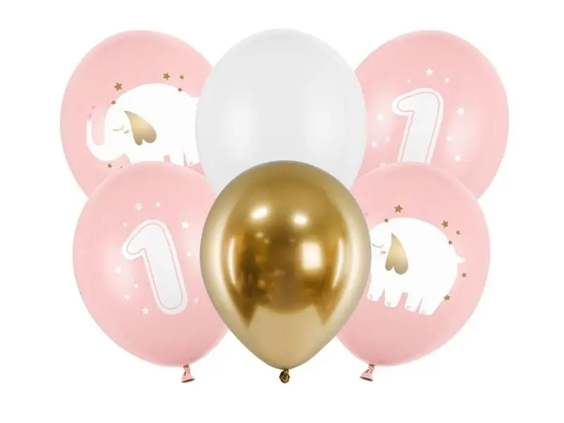 Balony Roczek Baby pink 30cm 6szt - PartyDeco