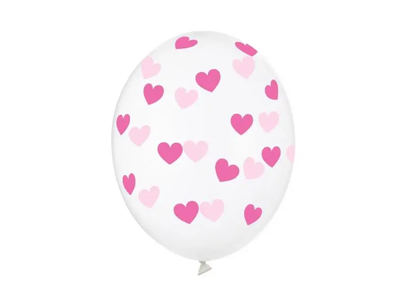 Balony Serduszka Crystal Clear 30cm 6szt - PartyDeco