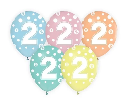 Balony cyfra 2 MIX 30cm 5szt - Godan