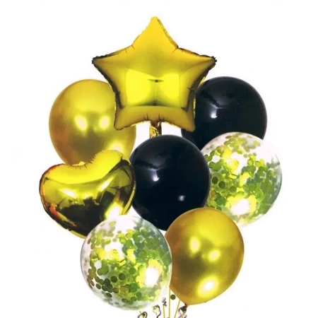 Balony foliowy 46cm Zestaw złoto-czarne z gwiazdką - GoParty