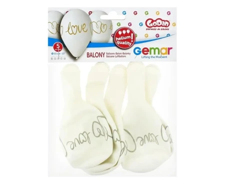 Balony premium hel Love białe 33cm 5szt - Godan