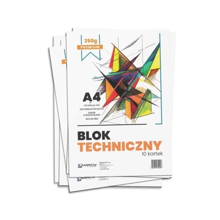 Blok techniczny A4 biały premium 250g (10szt) - Wektor